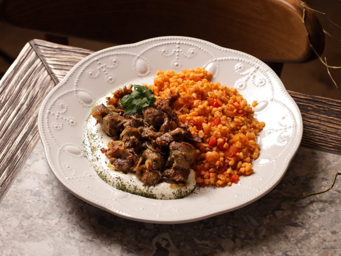 Lamb with yogurt and pilaf